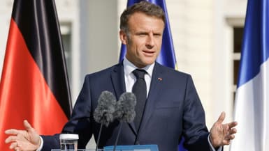 Emmanuel Macron en conférence de presse le 26 mai 2024 au palais présidentiel de Berlin