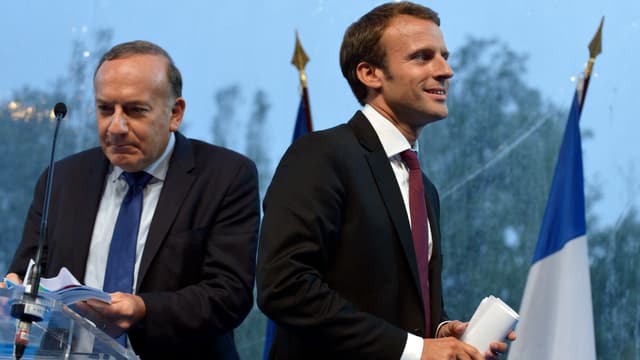 Pierre Gattaz et Emmanuel Macron, en août 2015, à l'Université d'été du Medef.