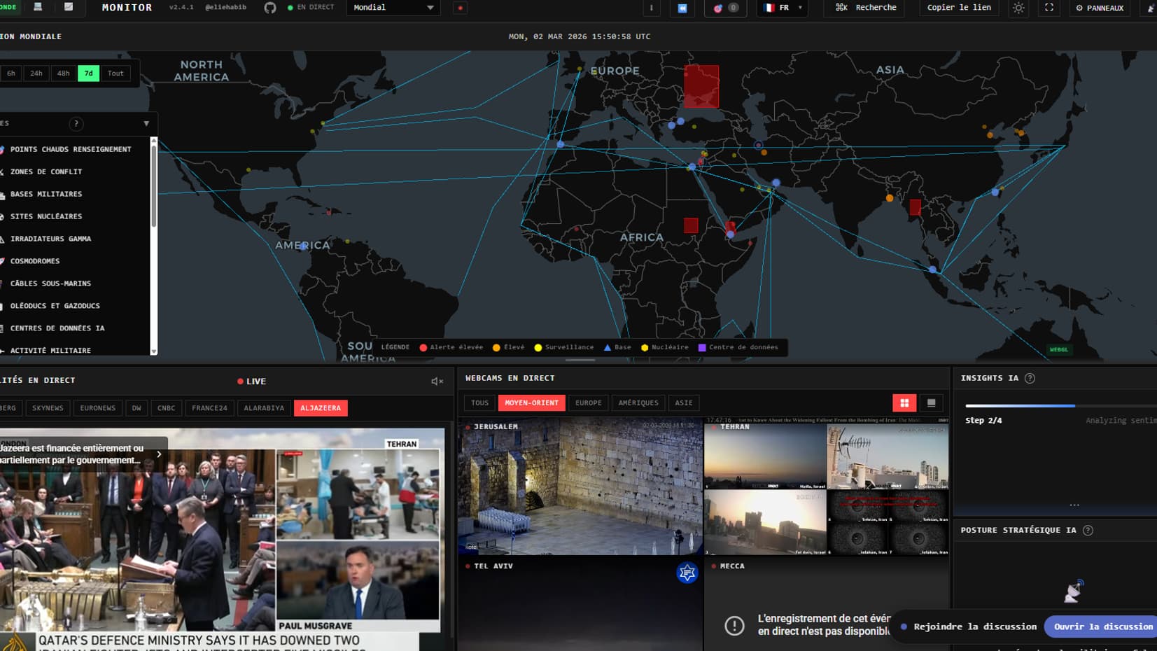 Capture d'écran du site "worldmonitor.app". Ce qui a commencé comme un simple "bricolage du dimanche" est rapidement devenu, en quelques semaines, un outil de référence pour tous les passionnés de géopolitique Capture d'écran du site "worldmonitor.app". Ce qui a commencé comme un simple "bricolage du dimanche" est rapidement devenu, en quelques semaines, un outil de référence pour tous les passionnés de géopolitique