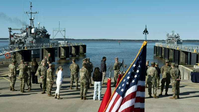 Des militaires américains en Virginie avant de se rendre à Gaza, le 12 mars 2024