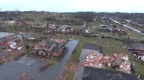 Des maisons ravagées par la tornade à Nashville, dans le Tennessee ce mardi.