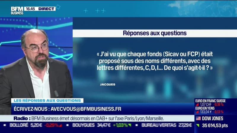 Les questions : J'ai vu que chaque fonds (Sicav ou FCP) était proposé sous des noms différents, avec des lettres différentes, C, D,I,... De quoi s'agit-il ? - 20/10