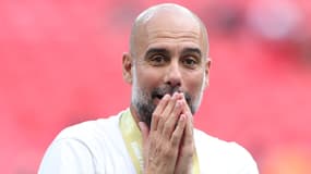 Pep Guardiola, aux anges, après avoir remporté le Community Shield, avec City, le 10 août 2024