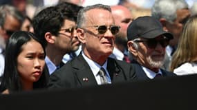 Tom Hanks et Steven Spielberg lors des commémorations des 80 ans du Débarquement, le 6 juin 2024