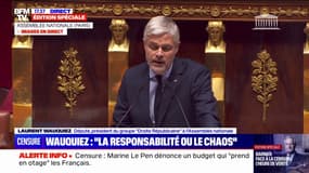 Motion de censure: "Par votre irresponsabilité, vous allez enfoncer la France dans une crise économique et financière", affirme Laurent Wauquiez (Droite républicaine)