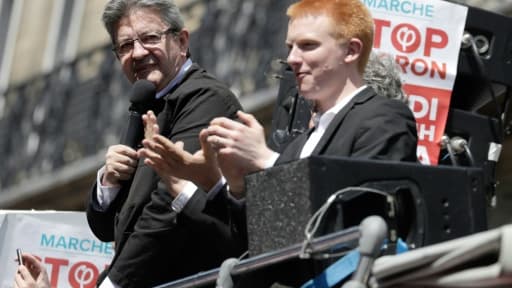 Le député du Nord Adrien Quatennens aux cotés de Jean-Luc Mélenchon à la "Fête à Macron" le 5 mai 2018