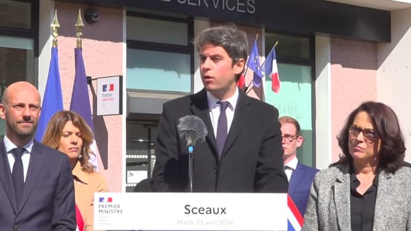 Le Premier ministre Gabriel Attal a présenté mardi 23 avril son plan de transformation de l'action publique lors d'un déplacement dans une maison France Services à Sceaux, dans les Hauts-de Seine.