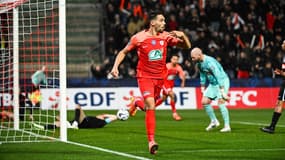Julien Domingues célèbre son doublé face à Dives-Cabourg, le 5 février 2025