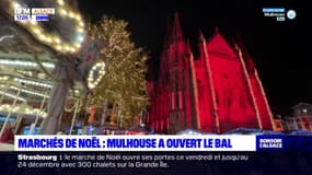 Alsace: premiers visiteurs au marché de Noël de Mulhouse