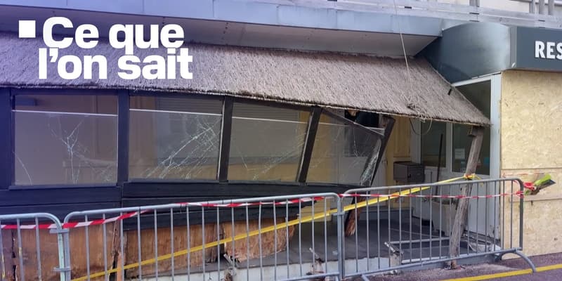La terrasse d'une pizzeria sur le front de mer de Pirou (Manche), après qu'une voiture a percuté la façade le samedi 6 septembre 2025.