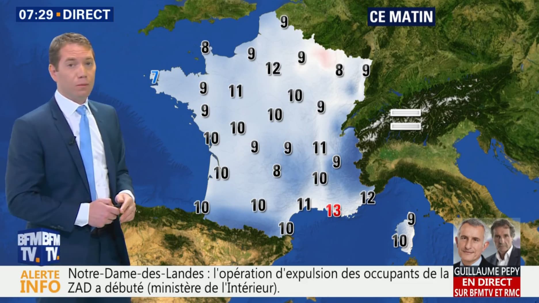 Températures du lundi 9 avril 2018. Températures du lundi 9 avril 2018.