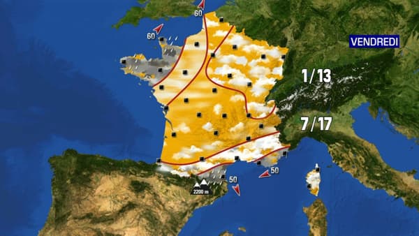 La carte de France de la météo de vendredi.