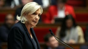 La chef de file du RN à l'Assemblée nationale Marine Le Pen avant le vote sur la motion de censure du gouvernement de l'ex-Premier ministre Michel Barnier, à Paris le 4 décembre 2024 