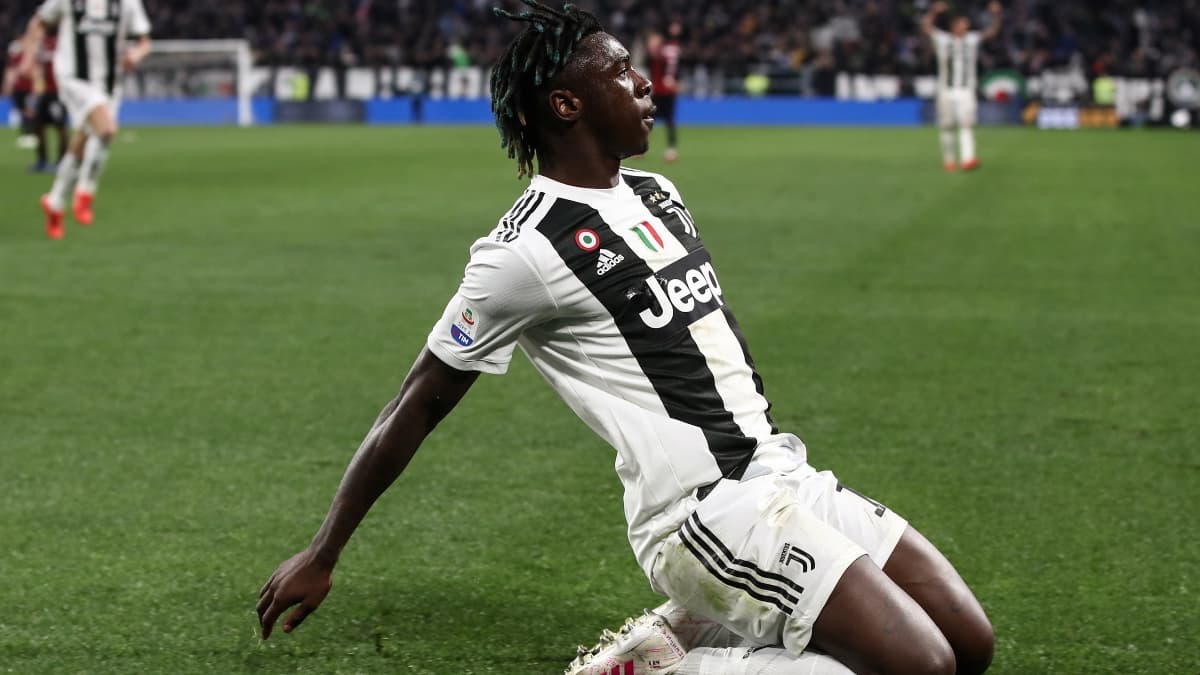 Moise Kean célèbre un but avec la Juventus en avril 2019