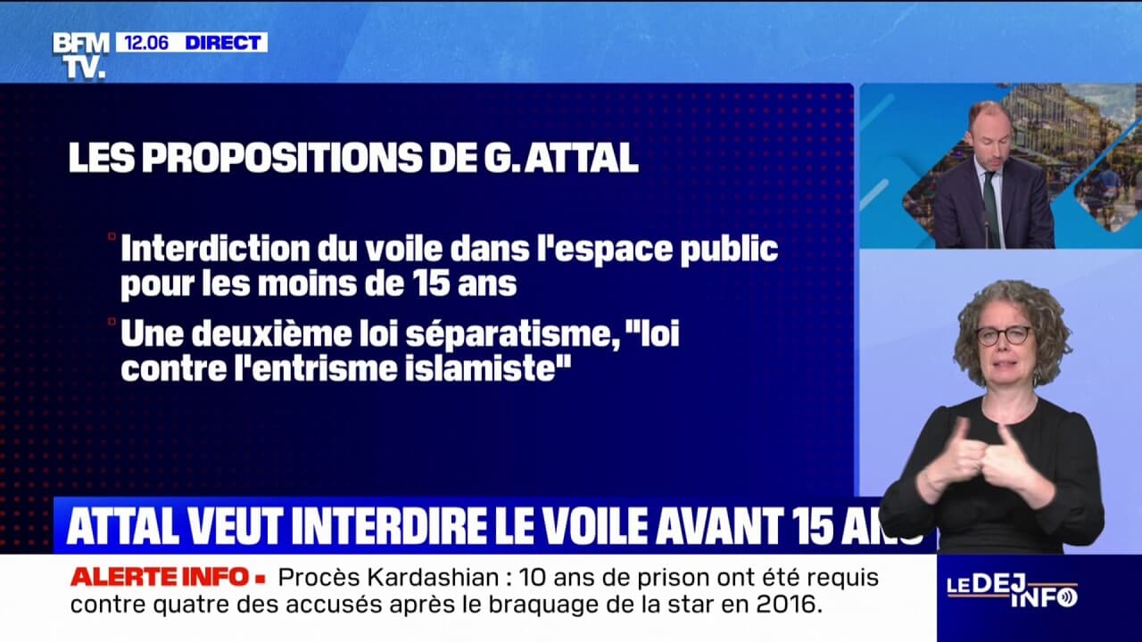 Gabriel attal propose d'interdire le voile dans l'espace public pour les moins de 15 ans