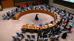 Photo d'archives montrant le Conseil de sécurité de l'ONU le 28 février 2022 lors d'une première session consacrée à la crise humanitaire en Ukraine due à l'invasion de la Russie. Une deuxième réunion sur ce même thème a été organisée le 7 mars 2022