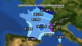 Les températures ressenties dimanche matin, selon Météo-France.