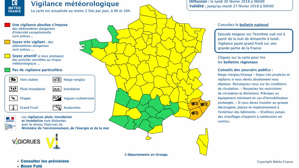 Trois départements en vigilance orange "neige-verglas" Trois départements en vigilance orange "neige-verglas"