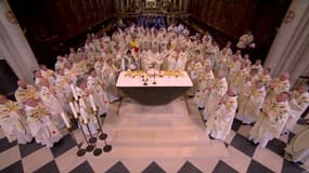Les évêques entourant monseigneur Ulrich, l'archevêque de Paris, dimanche 8 décembre 2024.