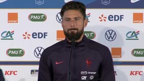 Olivier Giroud en conférence de presse au Stade de France, le 7 octobre 2020