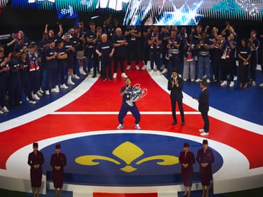 Marquinhos, capitaine du PSG, présente la Ligue des champions au Parc des Princes, 1er juin 2025