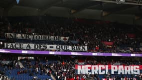 Une banderole des ultras du PSG avant un match contre Lens, à Paris le 2 novembre 2024