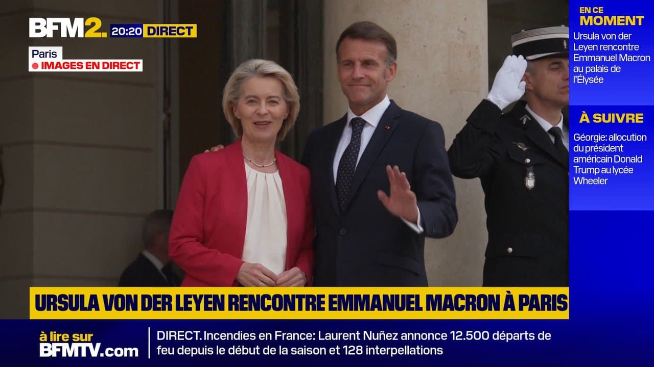 Emmanuel Macron accueille Ursula von der Leyen, à l'Élysée