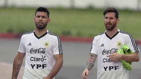 Sergio Aguero et Lionel Messi en sélection d'Argentine, en juin 2018
