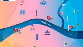 La carte des sites de baignade dans la Seine fermés ce dimanche 6 juillet.
