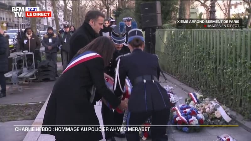 10 ans de l'attentat de Charlie Hebdo: Emmanuel Macron et Anne Hidalgo déposent une gerbe en hommage au policier Ahmed Merabet