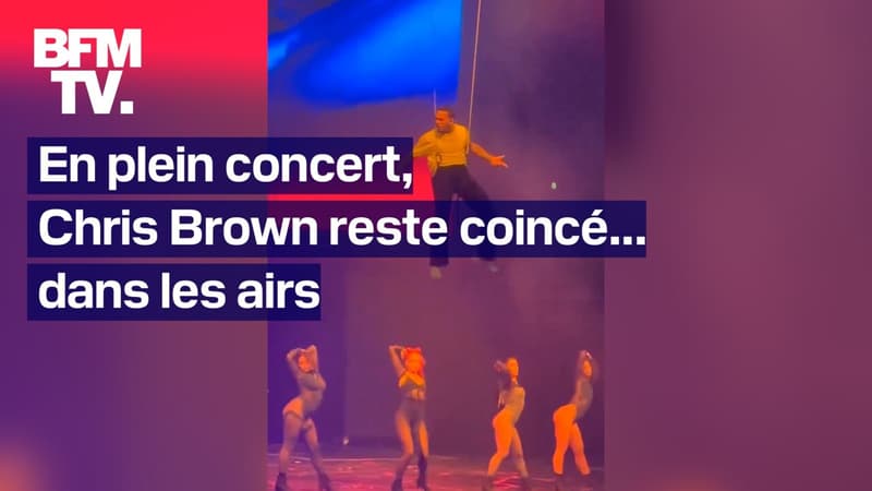 Regarder la vidéo Le chanteur Chris Brown reste coincé dans les airs en plein concert