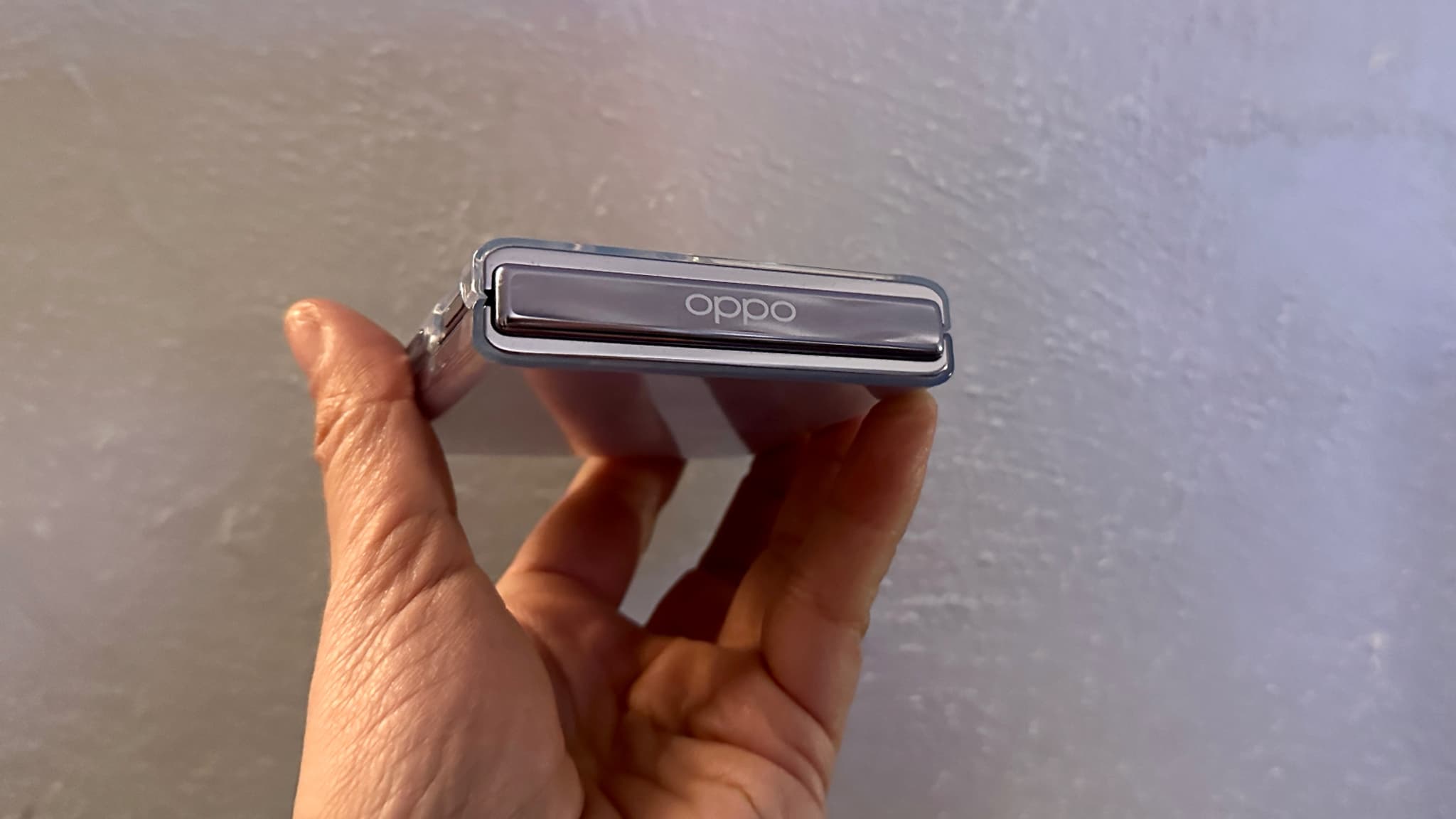Le Oppo Find N2 Flip dispose d'un joli effet irisé sur sa charnière Le Oppo Find N2 Flip dispose d'un joli effet irisé sur sa charnière