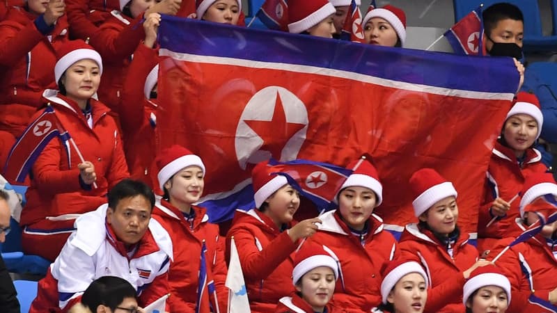 Des supporters et supportrices de la Corée du Nord lors des JO 2018