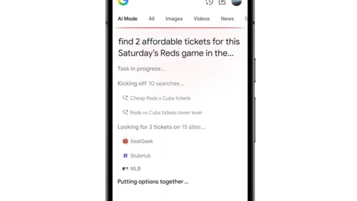Grâce aux capacités agentiques, le mode IA pourra aider l'utilisateur à trouver des billets pour assister à un événement.