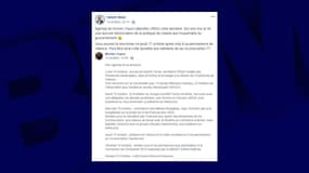 Post Facebook d'Hakim Madi, le 14 octobre 2019.