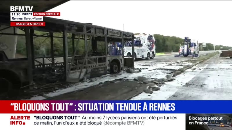 10 septembre: un bus incendié et pillé sous un pont de la rocade de Rennes
