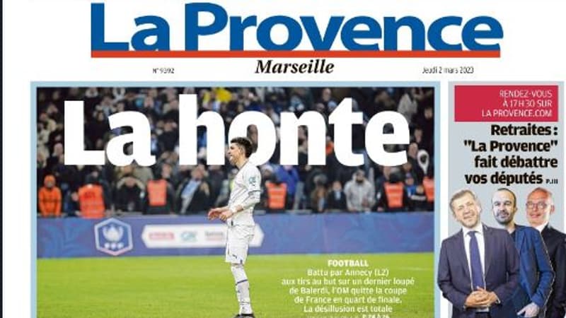OM-Annecy: "la honte", la presse marseillaise en colère après l’élimination en Coupe de France