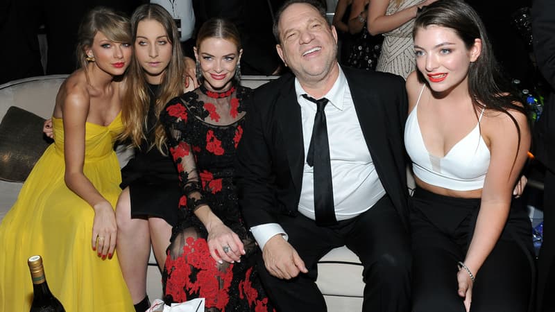 Harvey Weinstein, entouré deTaylor Swift, Este Haum, Jaime King et Lorde, aux Golden Globes en 2015 