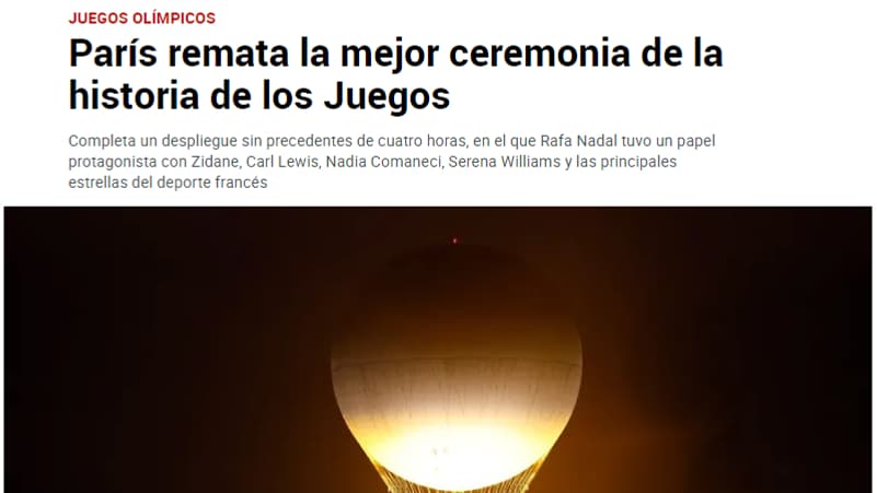La Une de Marca après la cérémonie d'ouverture des JO de Paris, 26 juillet 2024 La Une de Marca après la cérémonie d'ouverture des JO de Paris, 26 juillet 2024