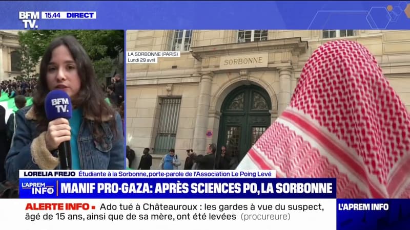 Manifestation propalestinienne à la Sorbonne: &quot;L&#039;ensemble de la mobilisation condamne l&#039;antisémitisme&quot;, affirme Lorelia Frejo, porte-parole de l&#039;association &quot;Le poing levé&quot;