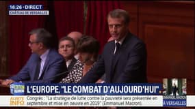 Macron devant le Congrès: "Il faut le dire clairement: la frontière véritable qui traverse l'Europe est celle aujourd'hui qui sépare les progressistes des nationalistes. Et nous en avons pour au moins une décennie."