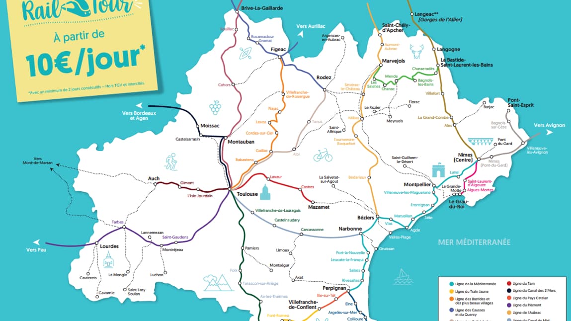 La carte des lignes Occitanie Rail Tour La carte des lignes Occitanie Rail Tour