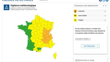 Carte de vigilance de Météo France mise à jour vendredi soir à 22h.