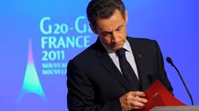 Nicolas Sarkozy a exposé les grandes priorités de la présidence du G20- mise en chantier d'un nouvel ordre monétaire, lutte contre la volatilité des prix des matières premières, amélioration de la gouvernance mondiale et financement du développement. /Pho