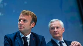 Emmanuel Macron et Bruno Le Maire aux Rencontres de l'U2P, qui représente les travailleurs indépendants. le 16 septembre 2021 à Paris