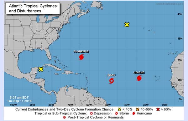 Les deux cyclones et la tempête tropicale traversant l'Atlantique. 