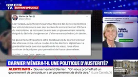 "Un gouvernement bien loin de la volonté de changement et d'alternance exprimée en juin dernier"Marine Le Pen réagit à la composition du gouvernement Barnier