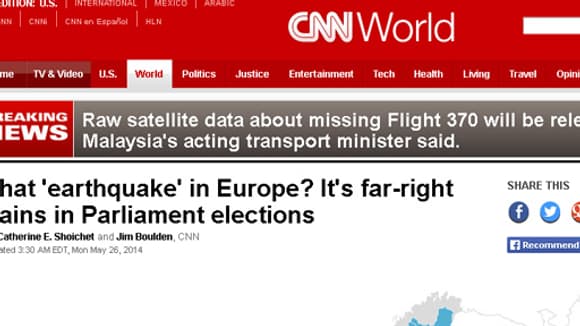 Les résultats des élections européennes sont un ''séisme'' selon CNN. Les résultats des élections européennes sont un ''séisme'' selon CNN.