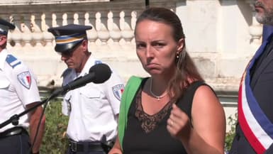 Harmonie Comyn, veuve du gendarme tué à Mougins lors d'une cérémonie d'hommage le 28 août 2024