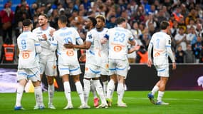 La joie des Marseillais lors de leur victoire face à Brest (4-1, L1), le 27 avril 2025
